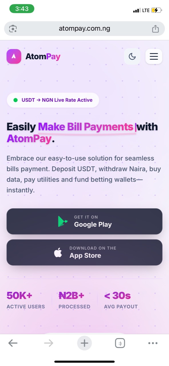 AtomPay bill payment landing page