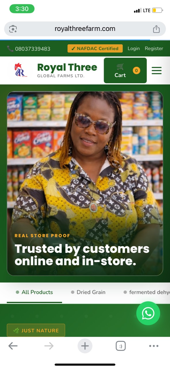 RoyalThreeFarm ecommerce homepage