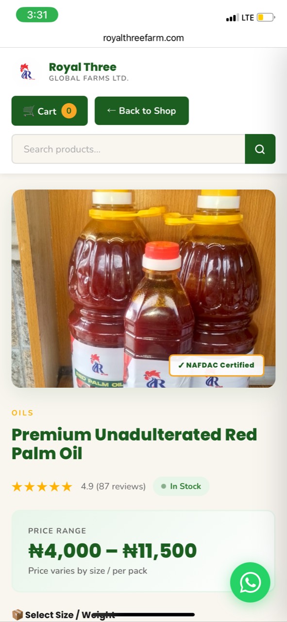 RoyalThreeFarm product detail page