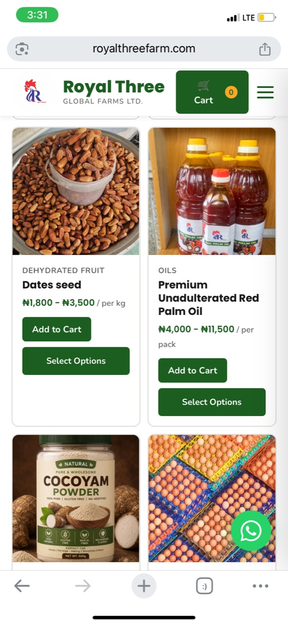 RoyalThreeFarm product listing grid
