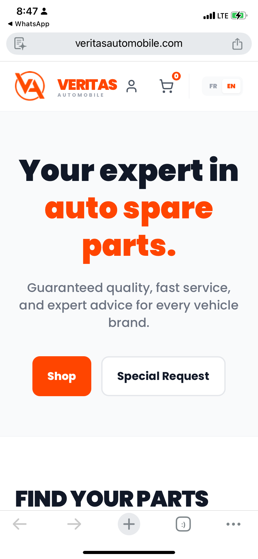 VeritasAutomobile spare parts ecommerce homepage