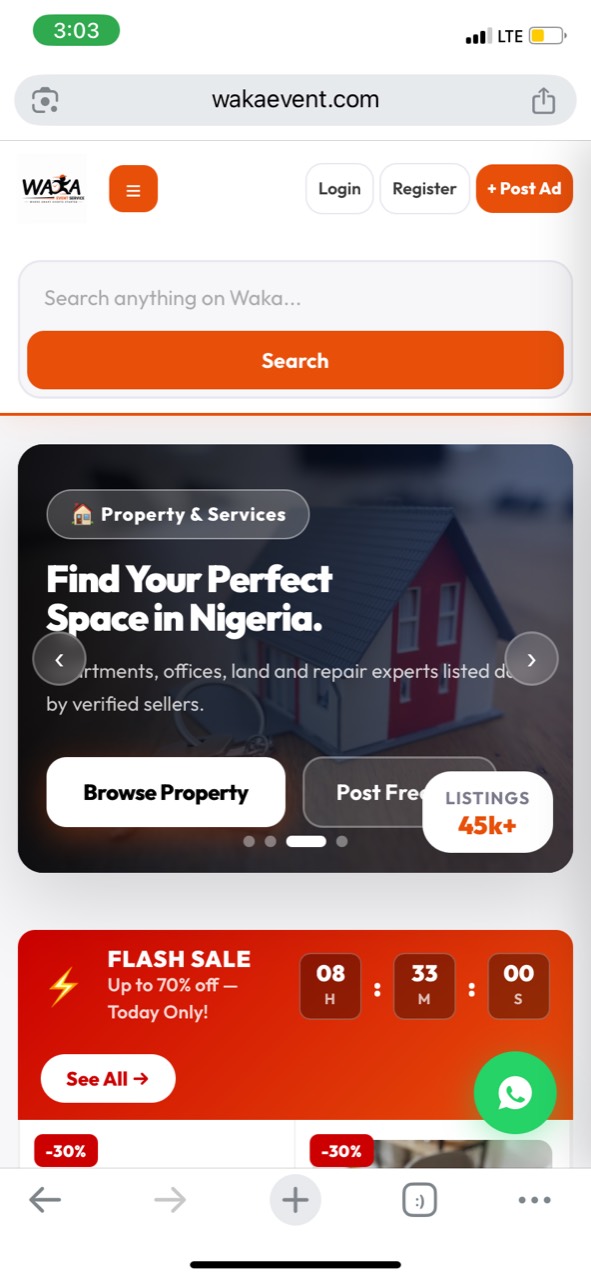 WakaEvent homepage and category listing